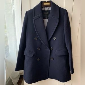 J Crew Double Cloth Women's Peacoat Double Breasted Wool Lined Navy Sz 0